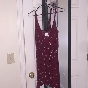 Red Bird Pattern Short Dress